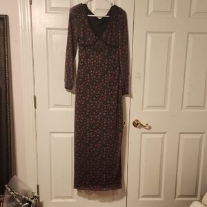 SHEIN Black and Red Floral Long Sleeve Dress